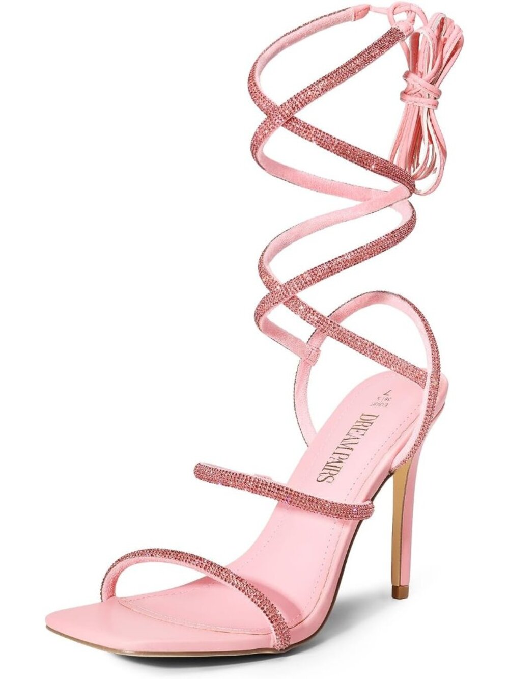 Women's Pink Strappy Stilettos Gladiator Sexy Square Toe Open Toe Pump Sandals
